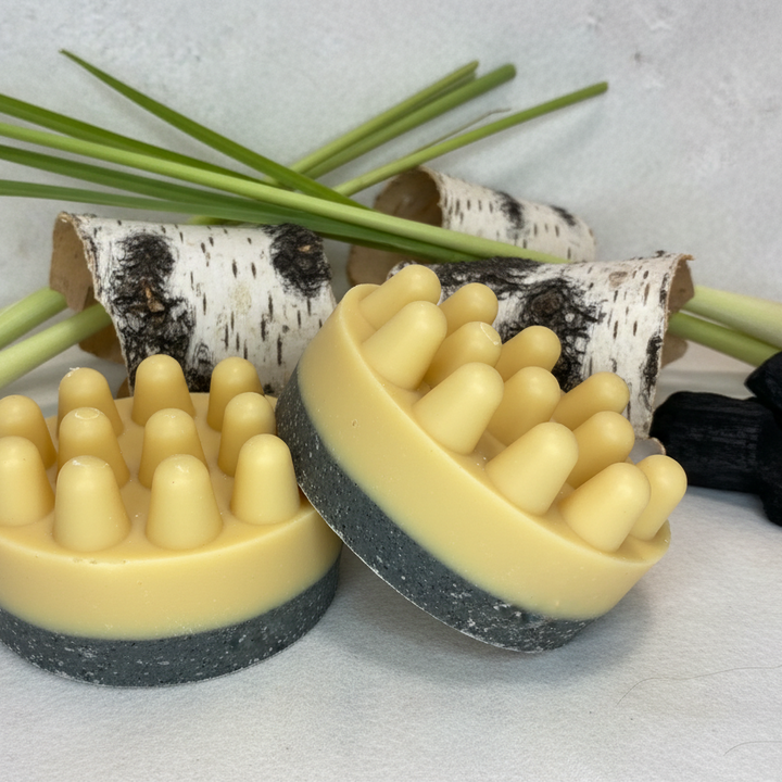 Lemongrass + Charcoal Birch Bark Massage Bar — Dual Layer