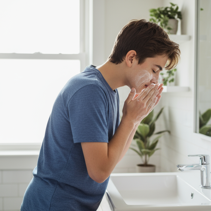 teenage boy face cleane from acne